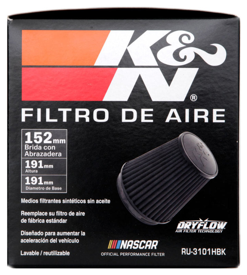 K&N Universal Rubber Filter Round Tapered 6in Flange ID x 7.5in Base OD x 5.25in Top OD x 8in Height K&N Engineering Air Filters - Universal Fit