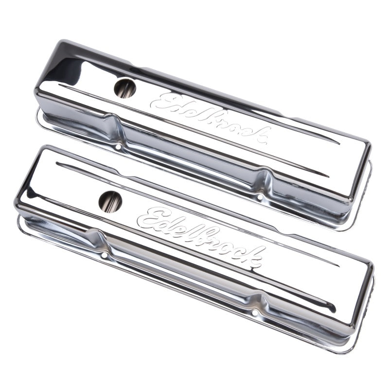Edelbrock Valve Cover Signature Series Chevrolet 1959-1986 262-400 CI V8 Tall Chrome Edelbrock Valve Covers