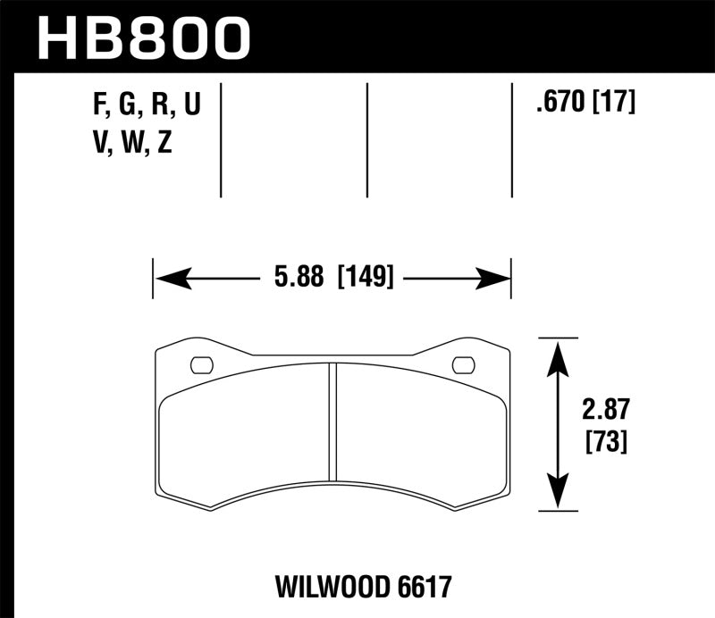 Hawk Wilwood 17mm 6617 Caliper Performance Ceramic Brake Pads Hawk Performance Brake Pads - Performance