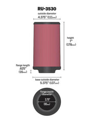K&N Universal Rubber Filter 3.75in FLG x 5.375in Base x 5.375in Top x 7in Height K&N Engineering Air Filters - Universal Fit
