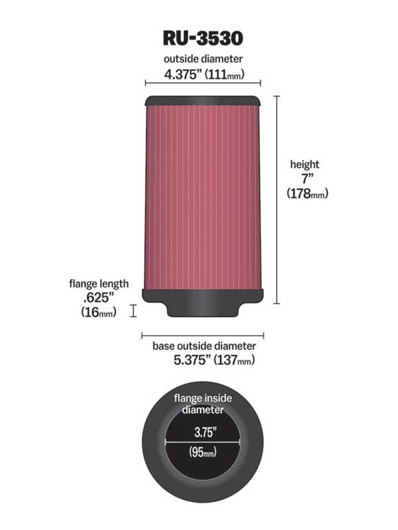 K&N Universal Rubber Filter 3.75in FLG x 5.375in Base x 5.375in Top x 7in Height K&N Engineering Air Filters - Universal Fit