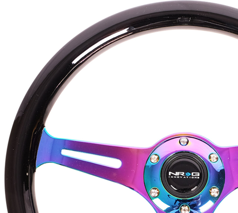 NRG Classic Wood Grain Steering Wheel (350mm) Black Paint Grip w/Neochrome 3-Spoke Center NRG Steering Wheels