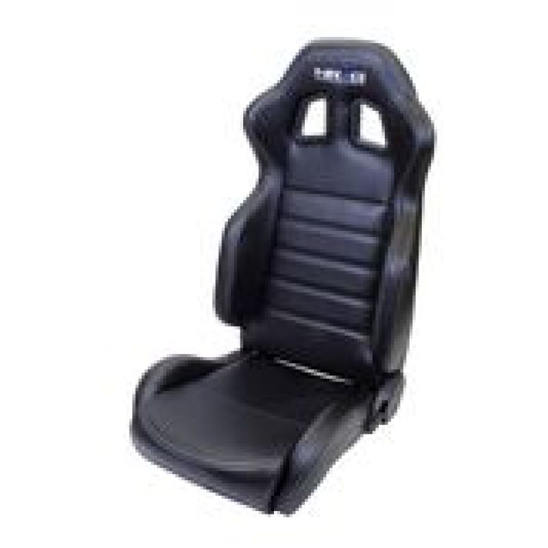 NRG Reclinable Sport Seats (Pair) PVC Leather w/NRG Logo - Black w/White Stitching NRG Reclineable Seats