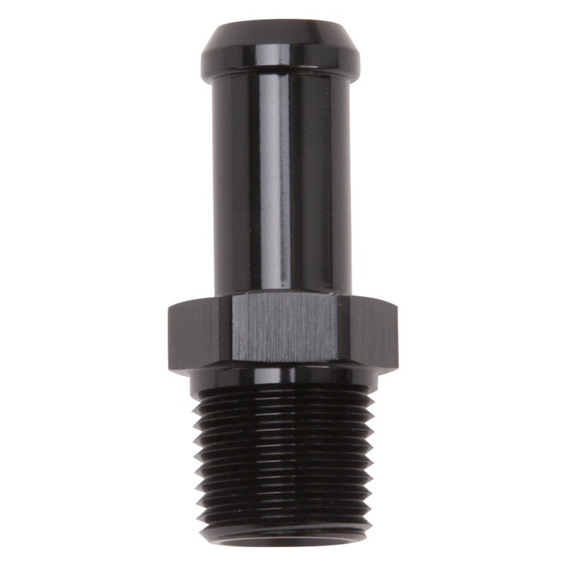 Edelbrock Hose End Straight 3/8In NPT to 1/2In Barb Black Anodize Edelbrock Fittings