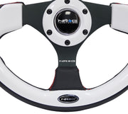 NRG Reinforced Steering Wheel (320mm) Blk w/White Trim & 4mm 3-Spoke NRG Steering Wheels