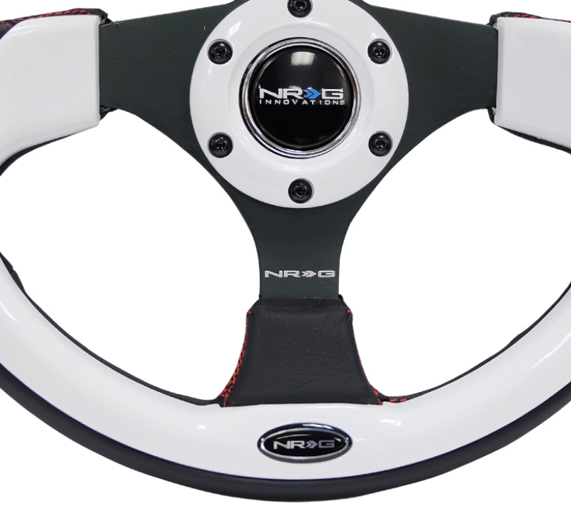 NRG Reinforced Steering Wheel (320mm) Blk w/White Trim & 4mm 3-Spoke NRG Steering Wheels