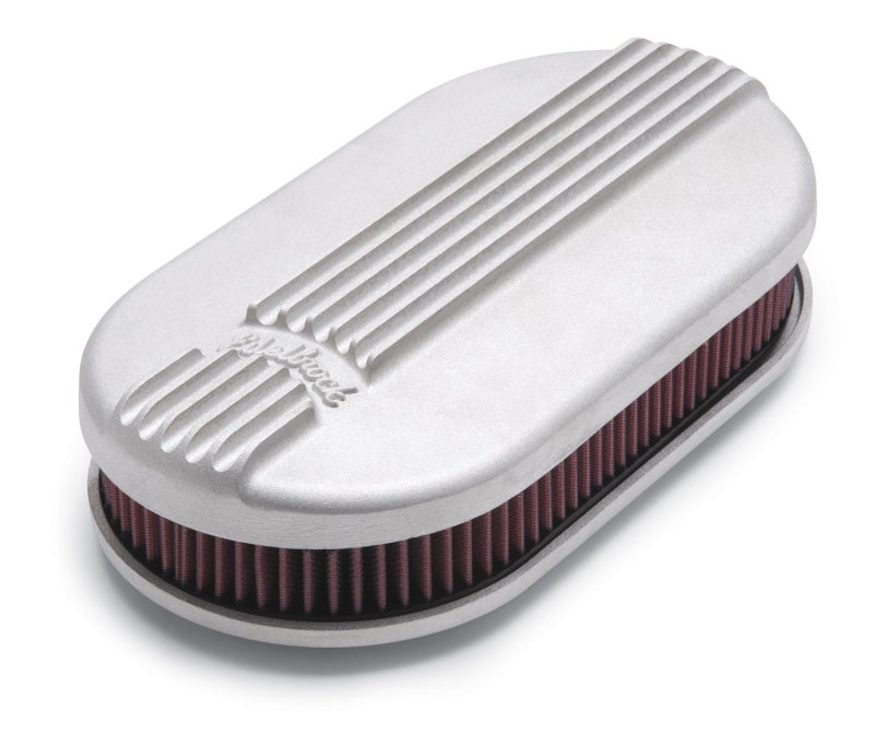 Edelbrock Air Cleaner Classic Series Oval Aluminum Top Cloth Element 17 5In X 9 35In X 3 9In Satin Edelbrock Air Filters - Universal Fit