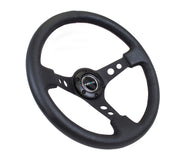 NRG Reinforced Steering Wheel (350mm / 3in. Deep) Blk Leather w/Blk Spoke & Circle Cutouts NRG Steering Wheels