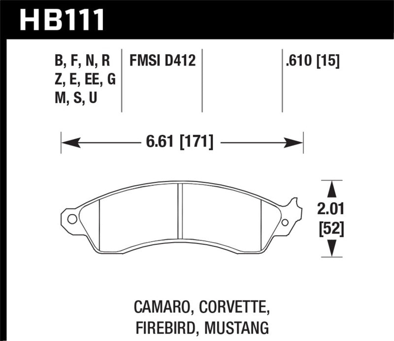 Hawk 1991 Chevrolet Camaro 3.1L Heritage Edition Performance Package Front ER-1 Brake Pads Hawk Performance Brake Pads - Racing