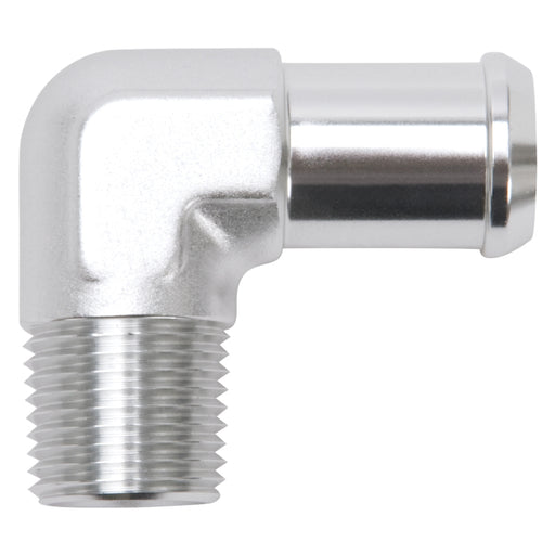 Edelbrock Hose End 90-Deg 1/2In NPT to 3/4In Barb Clear Anodize Edelbrock Fittings