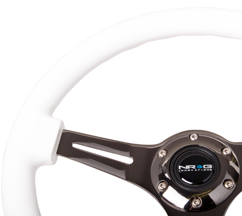 NRG Classic Wood Grain Steering Wheel (350mm) White Paint Grip w/Black 3-Spoke Center NRG Steering Wheels