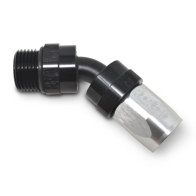 10AN 45 Degree Radius Port Hose End To 7/8"-14 O-Ring Boss, Black/Silver Finish RUSSELL Autoparts