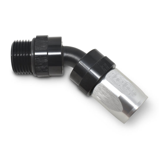 10AN 45 Degree Radius Port Hose End To 7/8"-14 O-Ring Boss, Black/Silver Finish RUSSELL Autoparts