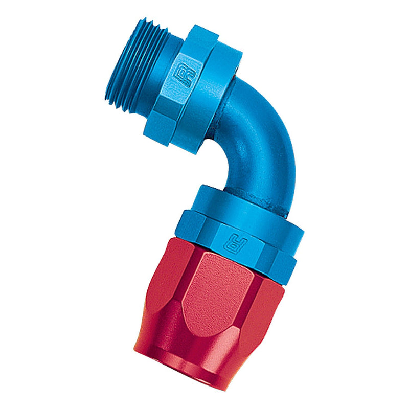 10AN 90 Degree Radius Port Hose End To 1-1/16"-12 O-Ring Boss, Red/Blue Finish RUSSELL Autoparts