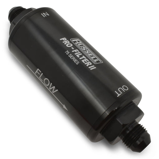 10AN Male In/Out, 100 Micron Element 75 Series 6 1/4" Pro-filter 2 Fuel Filter With Black Finish RUSSELL Autoparts