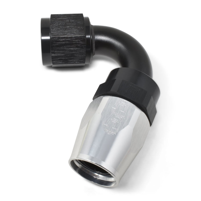 10AN ProClassic Swivel 120 Degree Tight Radius Hose End, Black/Silver RUSSELL Autoparts