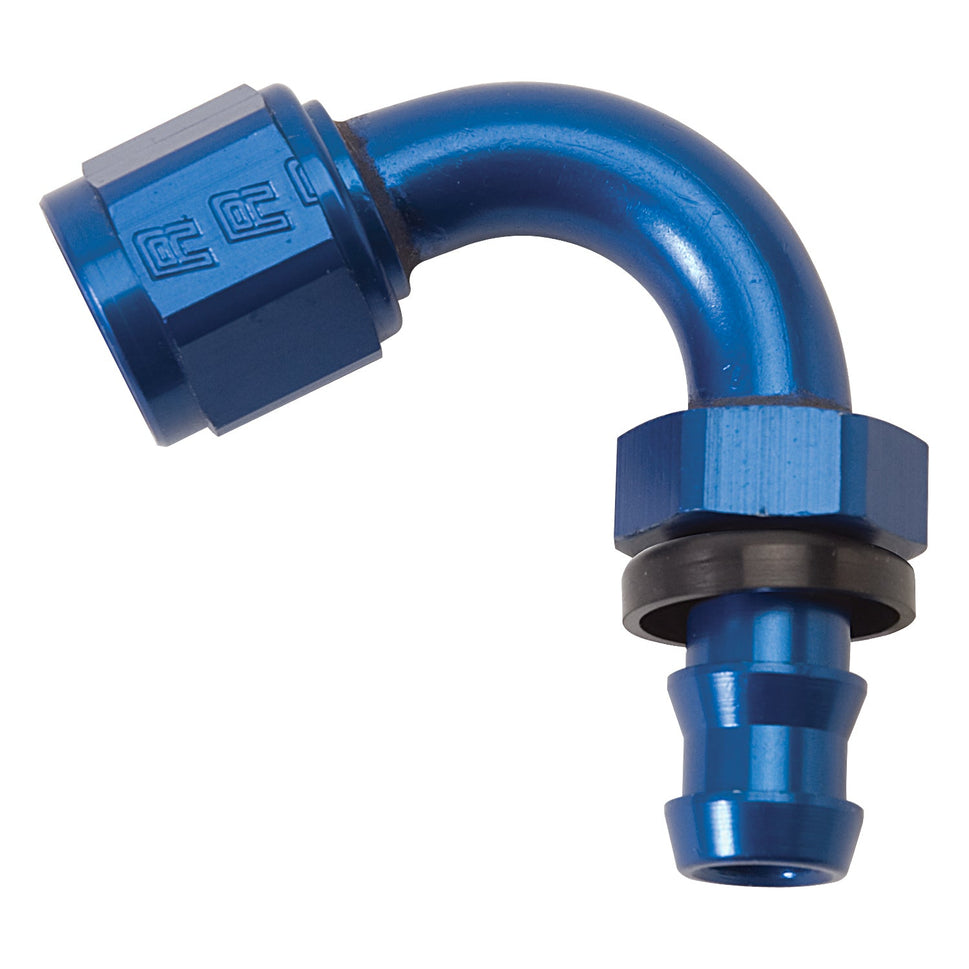 10AN Twist-Lok 150 Degree Tight 5/16" Radius Hose End With Blue Finish