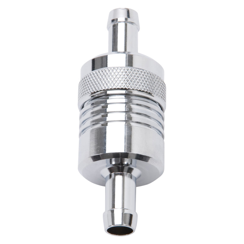 Edelbrock Fuel Filter Aluminum 3In X 01/ 1/8In 3/8In Inlet/Outlet Chrome Edelbrock Fuel Filters