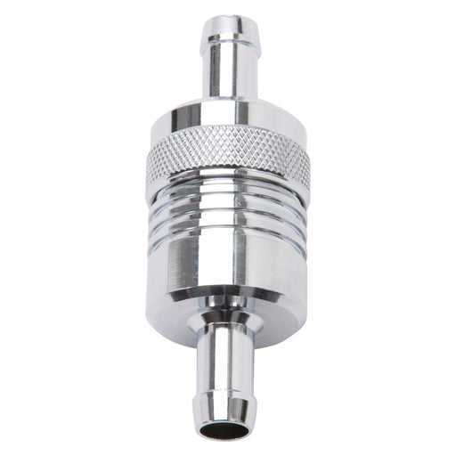 Edelbrock Fuel Filter Aluminum 3In X 01/ 1/8In 3/8In Inlet/Outlet Chrome Edelbrock Fuel Filters