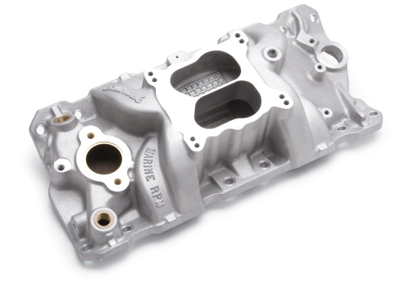 Edelbrock Manifold SBC 23-Degree Marine RPM 1987-1995 w/ Brass Edelbrock Intake Manifolds
