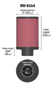 K&N Filter Universal Rubber Filter 3.5in Flange ID x 5in OD x 5.625in H K&N Engineering Air Filters - Universal Fit
