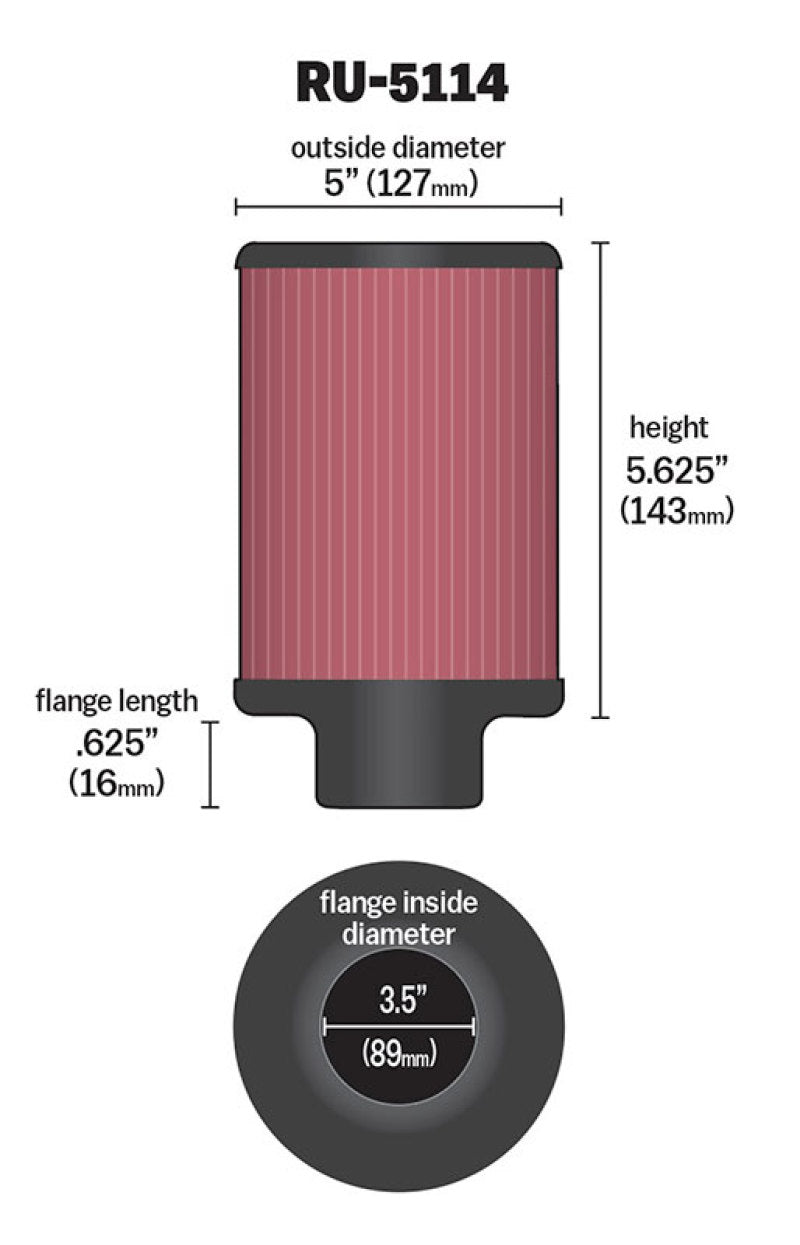 K&N Filter Universal Rubber Filter 3.5in Flange ID x 5in OD x 5.625in H K&N Engineering Air Filters - Universal Fit