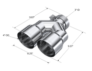 MBRP 3in ID / Dual 4in OD Out Staggered L 9.87in / R 9.37in Single Wall T304 SS Univ Exhaust Tip MBRP Tips