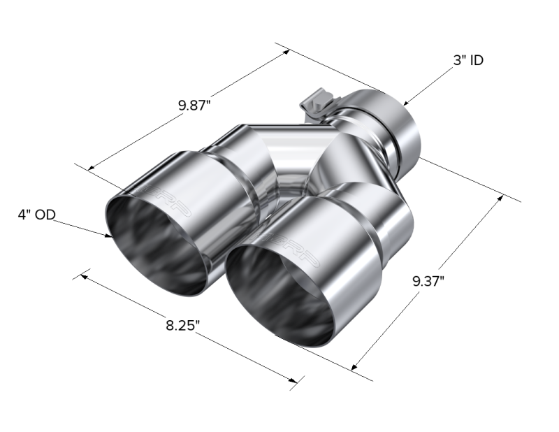 MBRP 3in ID / Dual 4in OD Out Staggered L 9.87in / R 9.37in Single Wall T304 SS Univ Exhaust Tip MBRP Tips