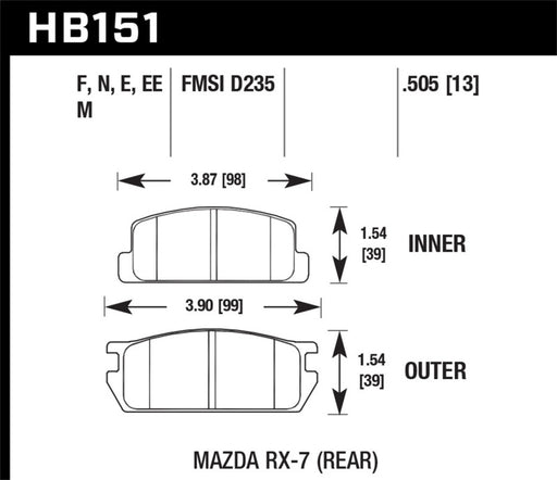 Hawk 1985 Mazda RX-7 1.1L GS Rear ER-1 Brake Pads Hawk Performance Brake Pads - Racing