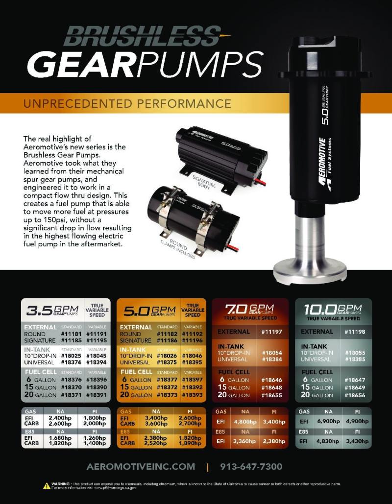 Aeromotive Fuel Pump - Module - w/Fuel Cell Pickup - Brushless Gear Pump 5gpm Spur Pro+ Aeromotive Fuel Pumps