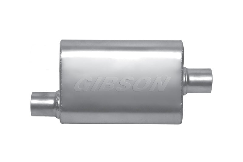 Gibson MWA Superflow Offset/Center Oval Muffler - 4x9x14in/2.25in Inlet/2.25in Outlet - Stainless Gibson Muffler