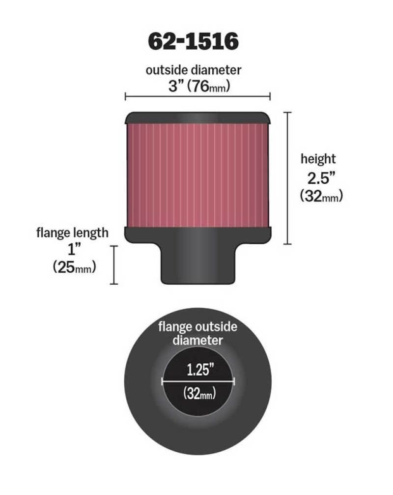 K&N 1in Flange L x 3in OD x 2.5in Height Clamp On Crankcase Vent Filter K&N Engineering Air Filters - Universal Fit