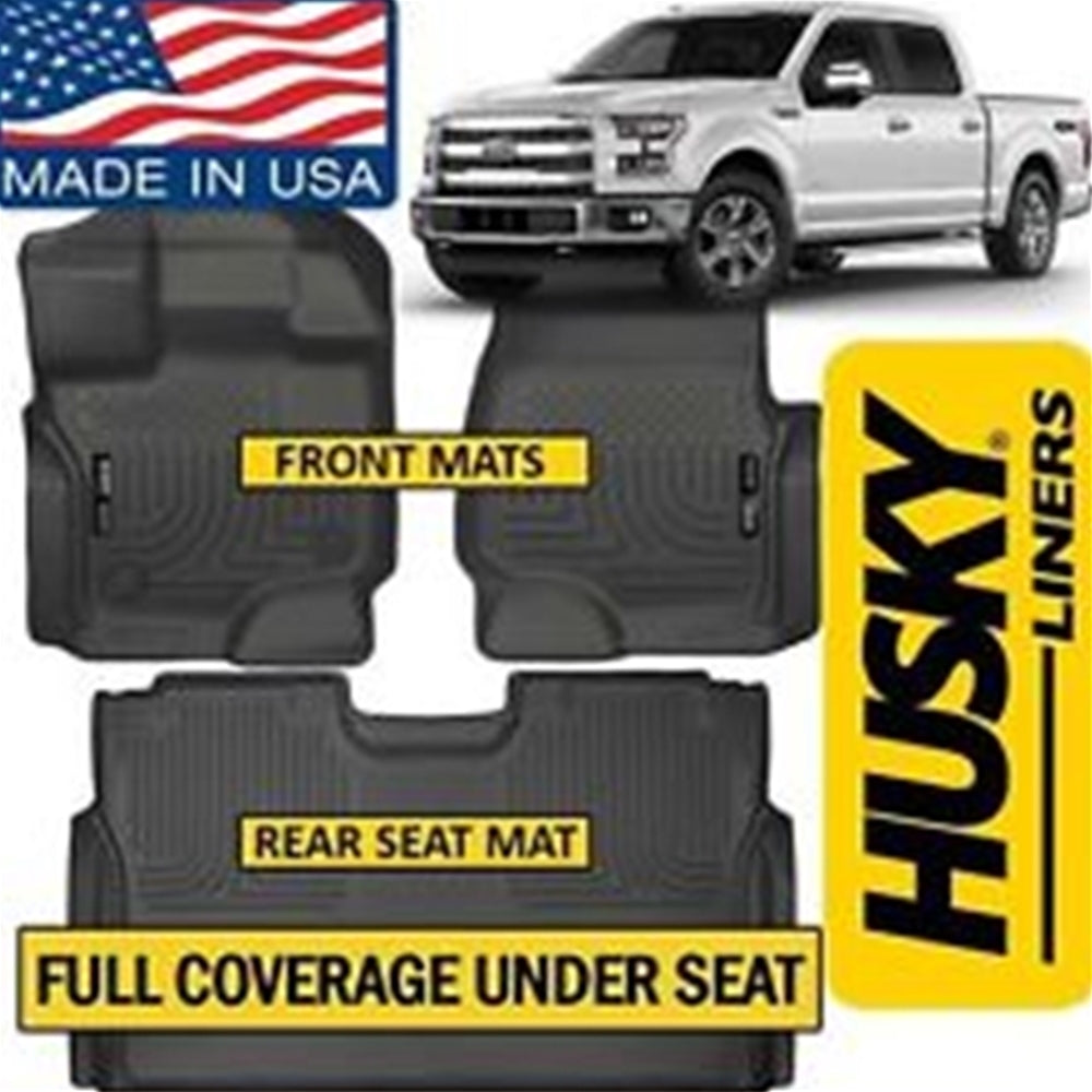 Combo Husky X-Act 2015+ F150 SuperCrew Cab Front and Rear Full Coverage Mats Black Color 53341/53491