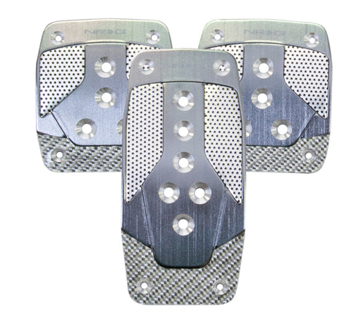 NRG Aluminum Sport Pedal M/T - Gunmetal w/Silver Carbon NRG Pedal Covers
