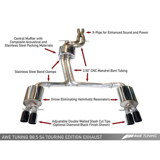AWE Tuning Audi B8 / B8.5 S4 3.0T Touring Edition Exhaust - Diamond Black Tips (90mm) 3010-43014 My Store