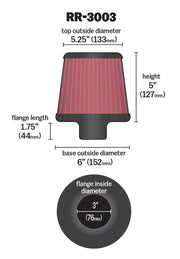 K&N Universal Filter 3 inch Flange 6 inch Base 5 1/4 inch Top 5 inch Height w/ Polished Top K&N Engineering Air Filters - Drop In