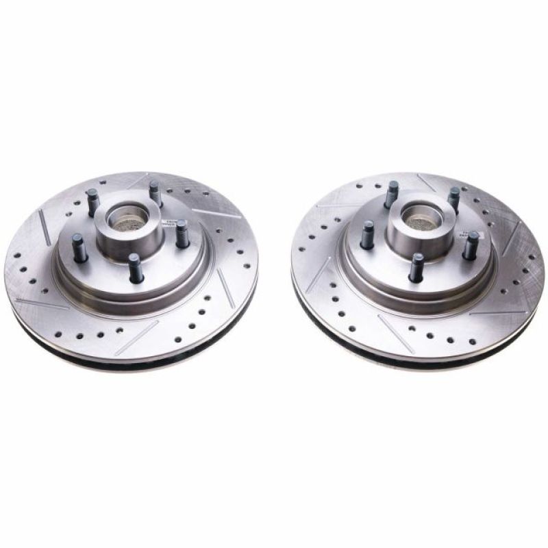 Power Stop 84-86 Ford Mustang Front Evolution Drilled & Slotted Rotors - Pair PowerStop Brake Rotors - Slot & Drilled