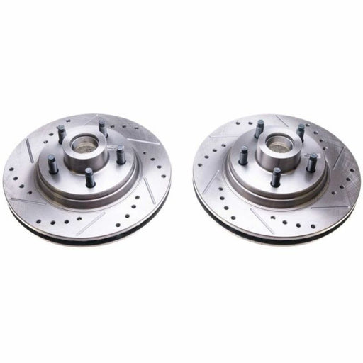 Power Stop 84-86 Ford Mustang Front Evolution Drilled & Slotted Rotors - Pair PowerStop Brake Rotors - Slot & Drilled