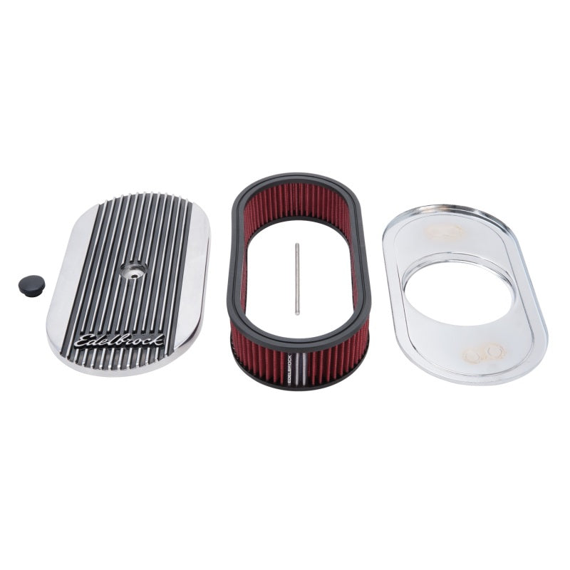 Edelbrock Air Cleaner Elite II Oval Single 4-Bbl Carb 2 5In Red Element Polished Edelbrock Air Filters - Universal Fit
