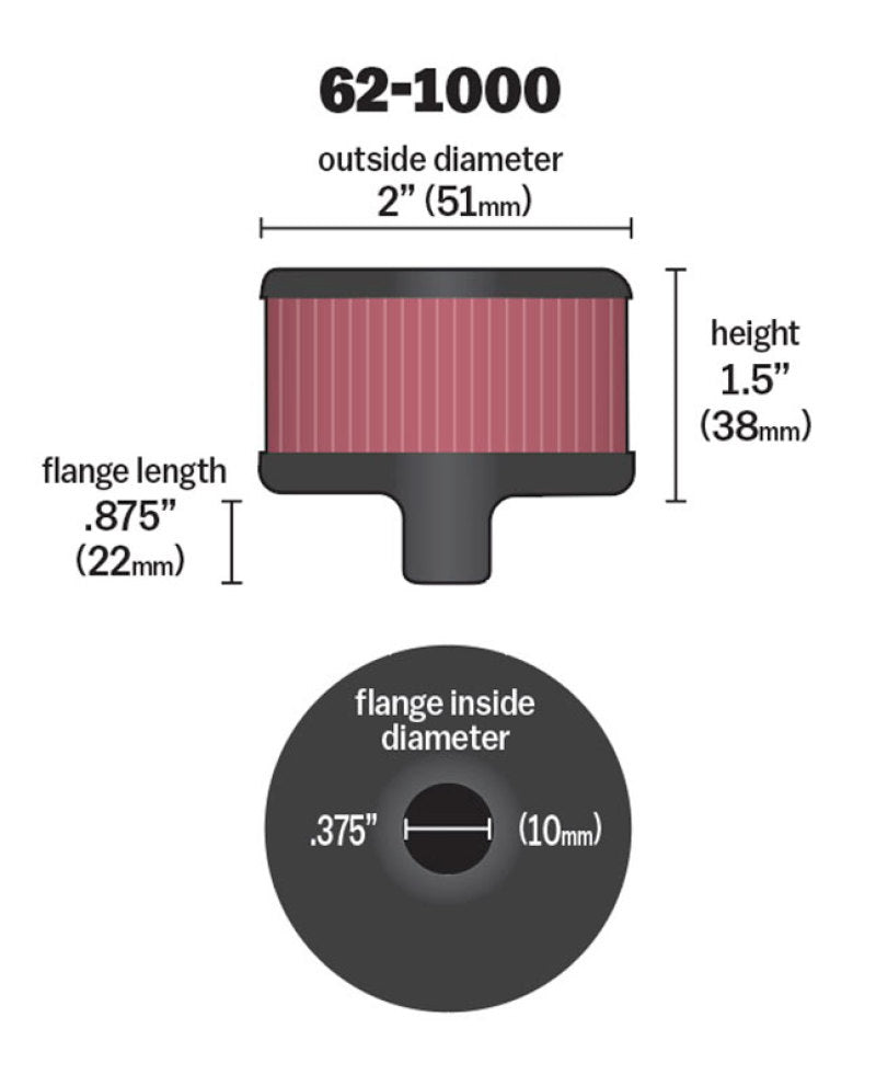 K&N Steel Base Crankcase Vent Filter 0.375in Vent OD x 2in OD x 1.5in Height K&N Engineering Air Filters - Universal Fit