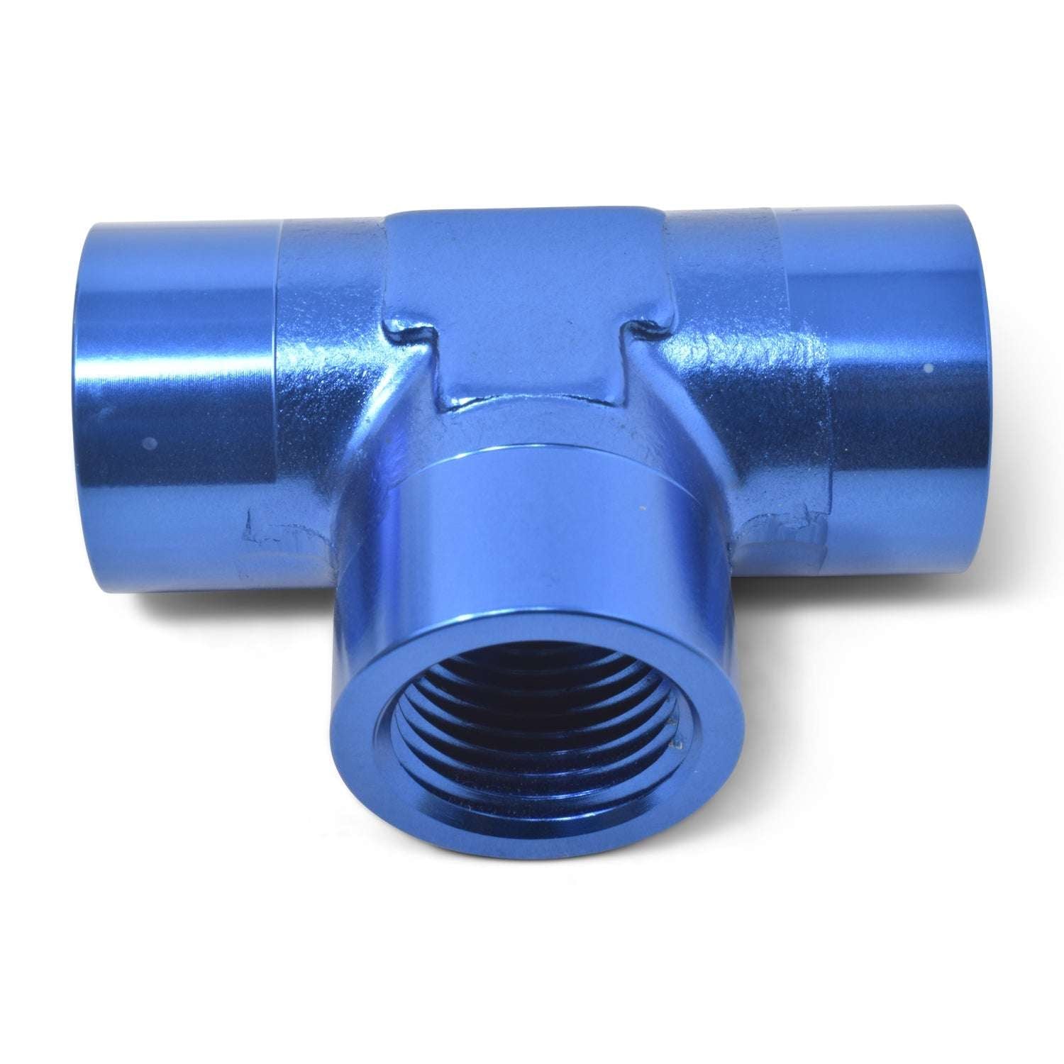 1/4" Female NPT Pipe Tee Adapter Fitting With Blue Finish