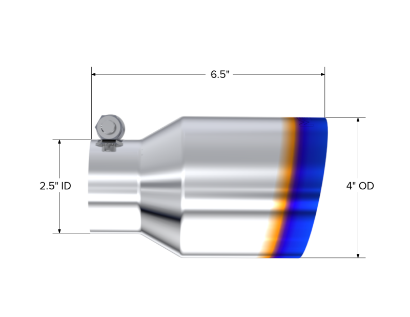MBRP Burnt End Tip 2.5 ID 4 ID Out 6.5 length Single Wall Angle Cut 304 Stainless Steel MBRP Tips