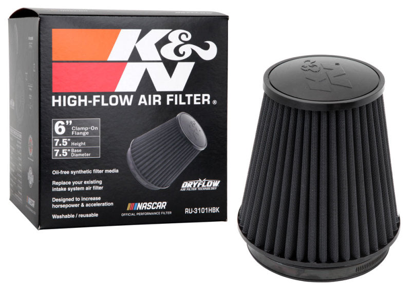 K&N Universal Rubber Filter Round Tapered 6in Flange ID x 7.5in Base OD x 5.25in Top OD x 8in Height K&N Engineering Air Filters - Universal Fit