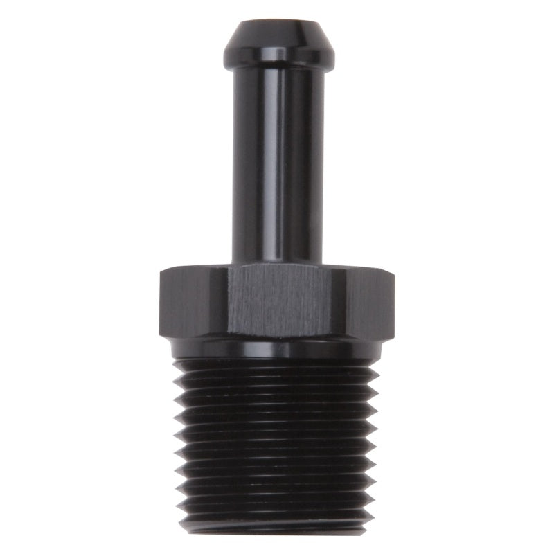 Edelbrock Hose Fittings Straight 1/2In NPT to 3/8In Barb Black Anodize Edelbrock Fittings