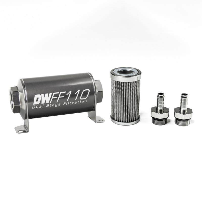 DeatschWerks Stainless Steel 3/8in 100 Micron Universal Inline Fuel Filter Housing Kit (110mm) DeatschWerks Fuel Filters