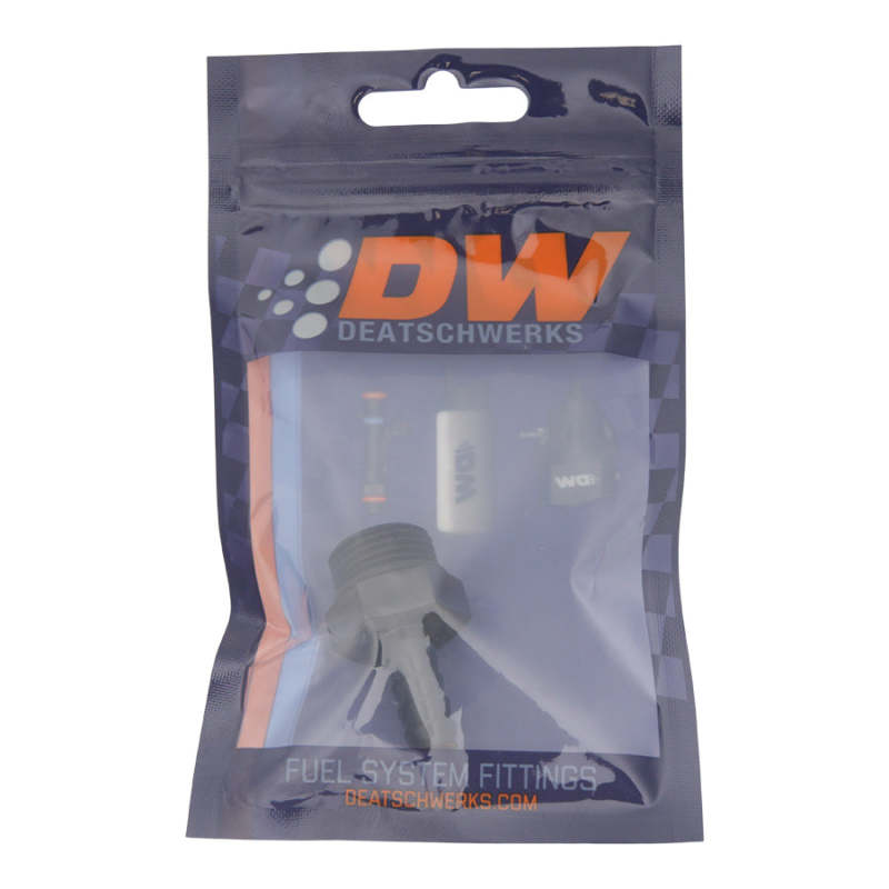 DeatschWerks 8AN ORB Male to 5/16in Male Triple Barb Fitting (Incl O-Ring) - Anodized Matte Black DeatschWerks Fittings