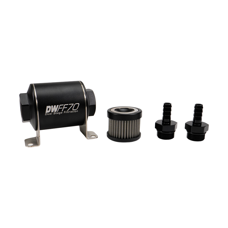 DeatschWerks Stainless Steel 3/8in 40 Micron Universal Inline Fuel Filter Housing Kit (70mm) DeatschWerks Fuel Filters