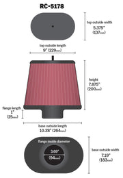 K&N Universal Air Filter - Oval Straight - 3.688in Flange ID x 10.25in Base O/S Length x 7.875in H K&N Engineering Air Filters - Universal Fit