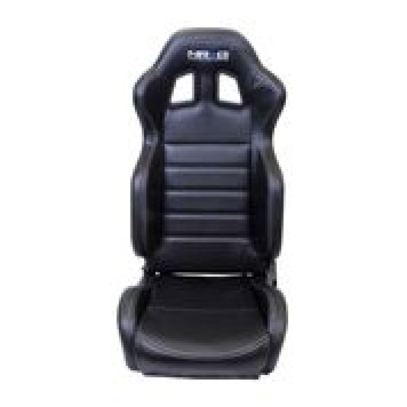 NRG Reclinable Sport Seats (Pair) PVC Leather w/NRG Logo - Black w/White Stitching NRG Reclineable Seats