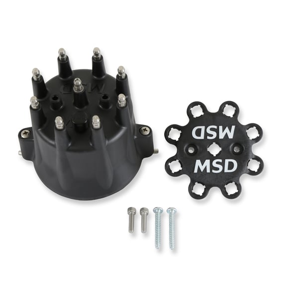 MSD Distributor Cap - V8 - HEI Terminals - Black - Spark Plug Wire Retainer 84333 MSD Autoparts